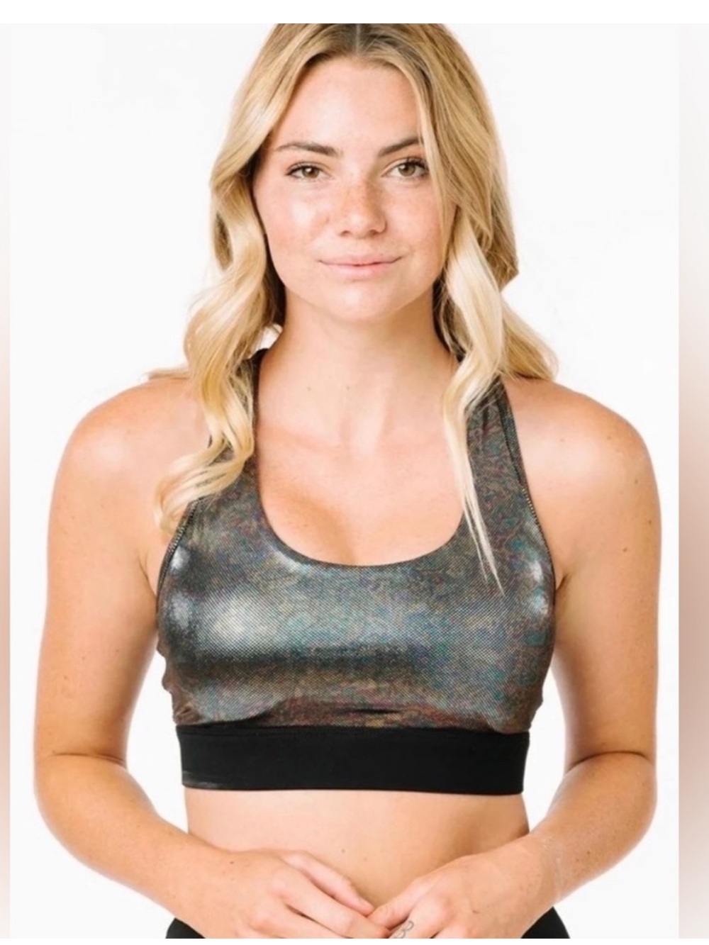 Zyia Active Disco Luxe Sports Bra Black Silver Size Medium